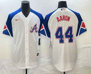 Men's Atlanta Braves #44 Hank Aaron White 2023 City Connect Cool Base Stitched Jersey 11