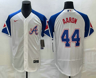 Men's Atlanta Braves #44 Hank Aaron White 2023 City Connect Flex Base Stitched Jersey 11