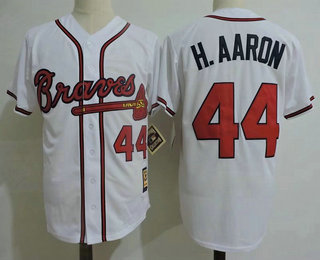 Men's Atlanta Braves #44 Hank Aaron White Cooperstown Collection Stitched MLB Majestic Cool Base Jersey