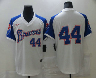 Men's Atlanta Braves #44 Hank Aaron White Stitched MLB Throwback Nike Jersey