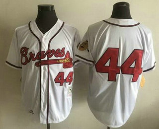 Men's Atlanta Braves #44 Hank Aaron White Throwback Jersey