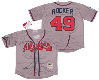 Men's Atlanta Braves #49 John Rocker Gray Road Throwback 1999 World Series Stitched MLB Mitchell & Ness Jersey