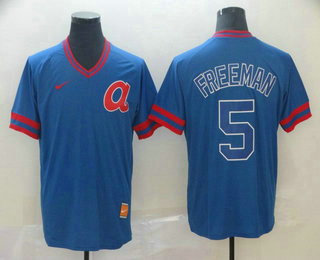 Men's Atlanta Braves #5 Freddie Freeman Blue Nike Cooperstown Collection Legend V Neck Jersey