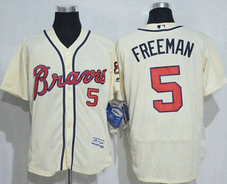 Men's Atlanta Braves #5 Freddie Freeman Cream 2016 Flexbase Stitched Baseball Jersey