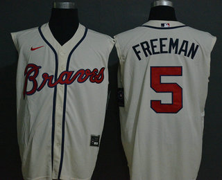 Men's Atlanta Braves #5 Freddie Freeman Cream 2020 Cool and Refreshing Sleeveless Fan Stitched MLB Nike Jersey