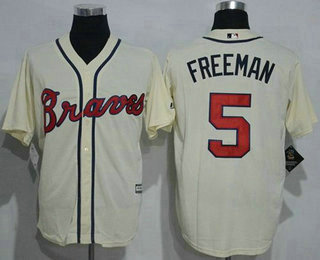 Men's Atlanta Braves #5 Freddie Freeman Cream Cool Base Stitched Baseball Jersey