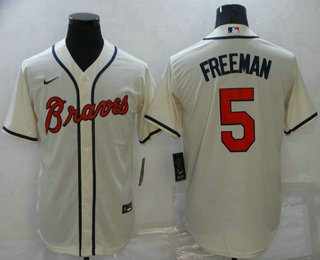 Men's Atlanta Braves #5 Freddie Freeman Cream Stitched MLB Cool Base Nike Jersey