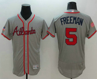 Men's Atlanta Braves #5 Freddie Freeman Gray Fashion Stars & Stripes 2016 Flexbase MLB Independence Day Jersey