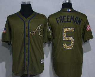 Men's Atlanta Braves #5 Freddie Freeman Green Salute to Service Cool Base Stitched Baseball Jersey