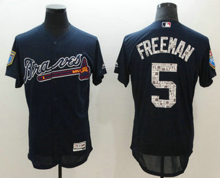 Men's Atlanta Braves #5 Freddie Freeman Navy Blue 2018 Spring Training Stitched MLB Flex Base Jersey