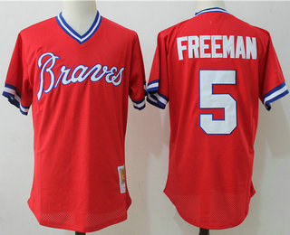 Men's Atlanta Braves #5 Freddie Freeman Red Throwback Mesh Batting Practice Stitched MLB Mitchell & Ness Jersey