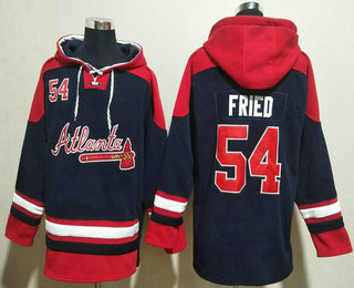 Men's Atlanta Braves #54 Max Fried Navy Blue Ageless Must Have Lace Up Pullover Hoodie