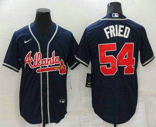 Men's Atlanta Braves #54 Max Fried Navy Blue Stitched MLB Cool Base Nike Jersey