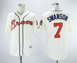 Men's Atlanta Braves #7 Dansby Swanson Cream Cool Base Stitched Baseball Jersey