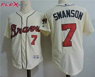 Men's Atlanta Braves #7 Dansby Swanson Cream Stitched MLB Majestic Flex Base Jersey