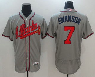 Men's Atlanta Braves #7 Dansby Swanson Gray Road Stitched MLB Majestic Flex Base Jersey