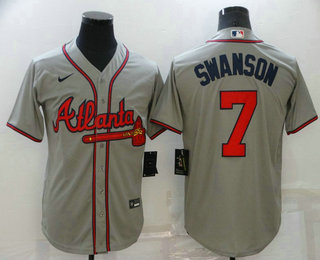 Men's Atlanta Braves #7 Dansby Swanson Grey Stitched MLB Cool Base Nike Jersey