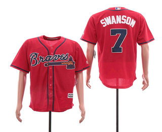 Men's Atlanta Braves #7 Dansby Swanson NEW Red Stitched MLB Cool Base Jersey