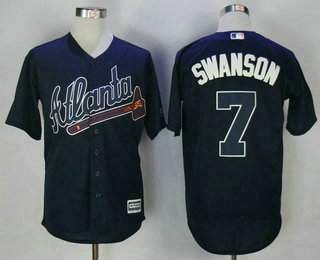 Men's Atlanta Braves #7 Dansby Swanson Navy Blue Stitched MLB Majestic Cool Base Jersey