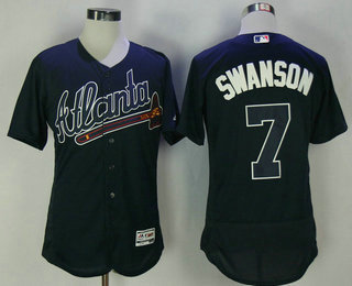 Men's Atlanta Braves #7 Dansby Swanson Navy Blue Stitched MLB Majestic Flex Base Jersey