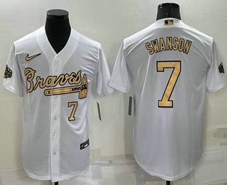 Men's Atlanta Braves #7 Dansby Swanson Number White 2022 All Star Stitched Cool Base Nike Jersey