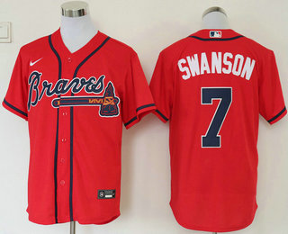 Men's Atlanta Braves #7 Dansby Swanson Red Stitched MLB Cool Base Nike Jersey