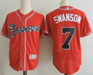 Men's Atlanta Braves #7 Dansby Swanson Red Stitched MLB Majestic Flex Base Jersey