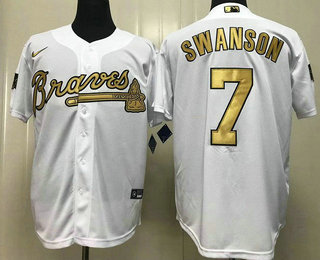 Men's Atlanta Braves #7 Dansby Swanson White 2022 All Star Stitched Cool Base Nike Jersey