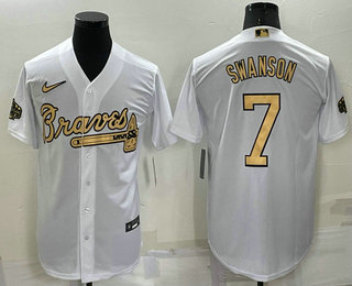 Men's Atlanta Braves #7 Dansby Swanson White 2022 All Star Stitched Cool Base Nike Jersey