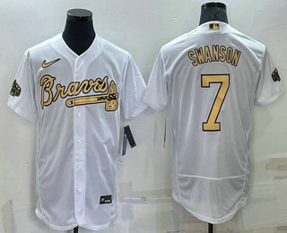 Men's Atlanta Braves #7 Dansby Swanson White 2022 All Star Stitched Flex Base Nike Jersey