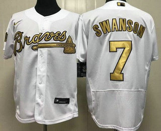 Men's Atlanta Braves #7 Dansby Swanson White 2022 All Star Stitched Flex Base Nike Jersey