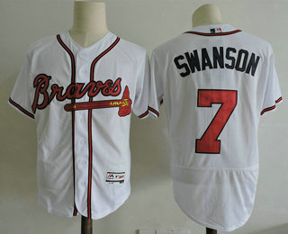 Men's Atlanta Braves #7 Dansby Swanson White Home Stitched MLB 2016 Majestic Flex Base Jersey