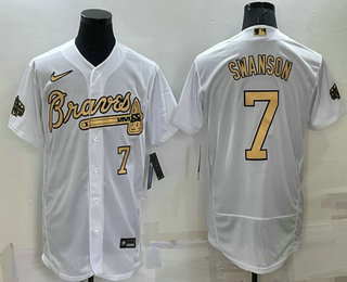 Men's Atlanta Braves #7 Dansby Swanson White Number 2022 All Star Stitched Flex Base Nike Jersey