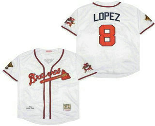 Men's Atlanta Braves #8 Javier Lopez White 1995 Throwback Jersey