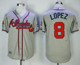 Men's Atlanta Braves #8 Javy Lopez Gray Road Throwback 1995 World Series With 30th Patch Stitched MLB Mitchell & Ness Jersey