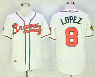 Men's Atlanta Braves #8 Javy Lopez White Home Throwback 1995 World Series with 30th Patch Stitched MLB Mitchell & Ness Jersey