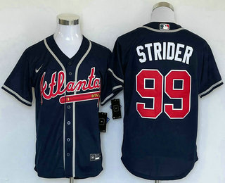 Men's Atlanta Braves #99 Spencer Strider Navy Blue Cool Base Stitched Baseball Jersey