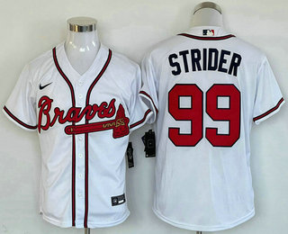Men's Atlanta Braves #99 Spencer Strider White Cool Base Stitched Baseball Jersey