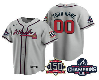 Men's Atlanta Braves Active Player Custom 2021 Grey World Series Champions With 150th Anniversary Cool Base Stitched Jersey