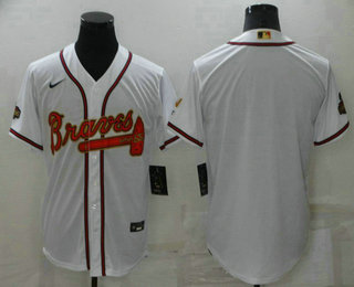 Men's Atlanta Braves Blank 2022 White Gold World Series Champions Program Cool Base Stitched Baseball Jersey