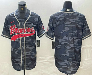 Men's Atlanta Braves Blank Gray Camo Cool Base With Patch Stitched Baseball Jersey