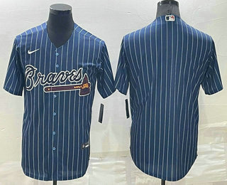 Men's Atlanta Braves Blank Navy Blue Pinstripe Stitched MLB Cool Base Nike Jersey