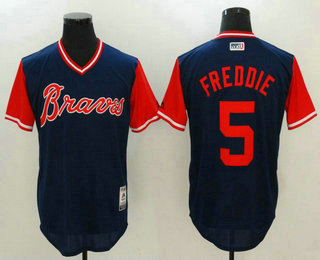 Men's Atlanta Braves Freddie Freeman #5 Freddie Majestic Navy 2017 Little League World Series Players Weekend Stitched Nickname Jersey