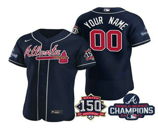 Men's Atlanta Braves Navy ACTIVE PLAYER Custom 2021 Red World Series Champions With 150th Anniversary Stitched Jersey