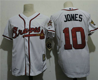 Men's Atlanta Braves Retired Player #10 Chipper Jones White 1995 World Series Throwback Cool Base Jersey