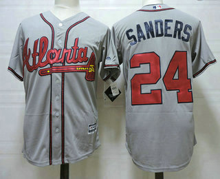 Men's Atlanta Braves Throwback Player #24 Deion Sanders Road Gray Cool Base Jersey