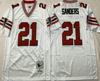 Men's Atlanta Falcons #21 Deion Sanders White 1989 Throwback Jersey