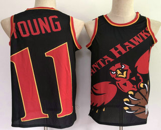 Men's Atlanta Hawks #11 Trae Young Black Big Face Mitchell Ness Hardwood Classics Soul Swingman Throwback Jersey