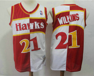 Men's Atlanta Hawks #21 Dominique Wilkins Red With White Two Tone Hardwood Classics Soul Swingman Throwback Jersey