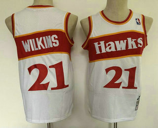 Men's Atlanta Hawks #21 Dominique Wilkins White Hardwood Classics Soul Swingman Throwback Jersey